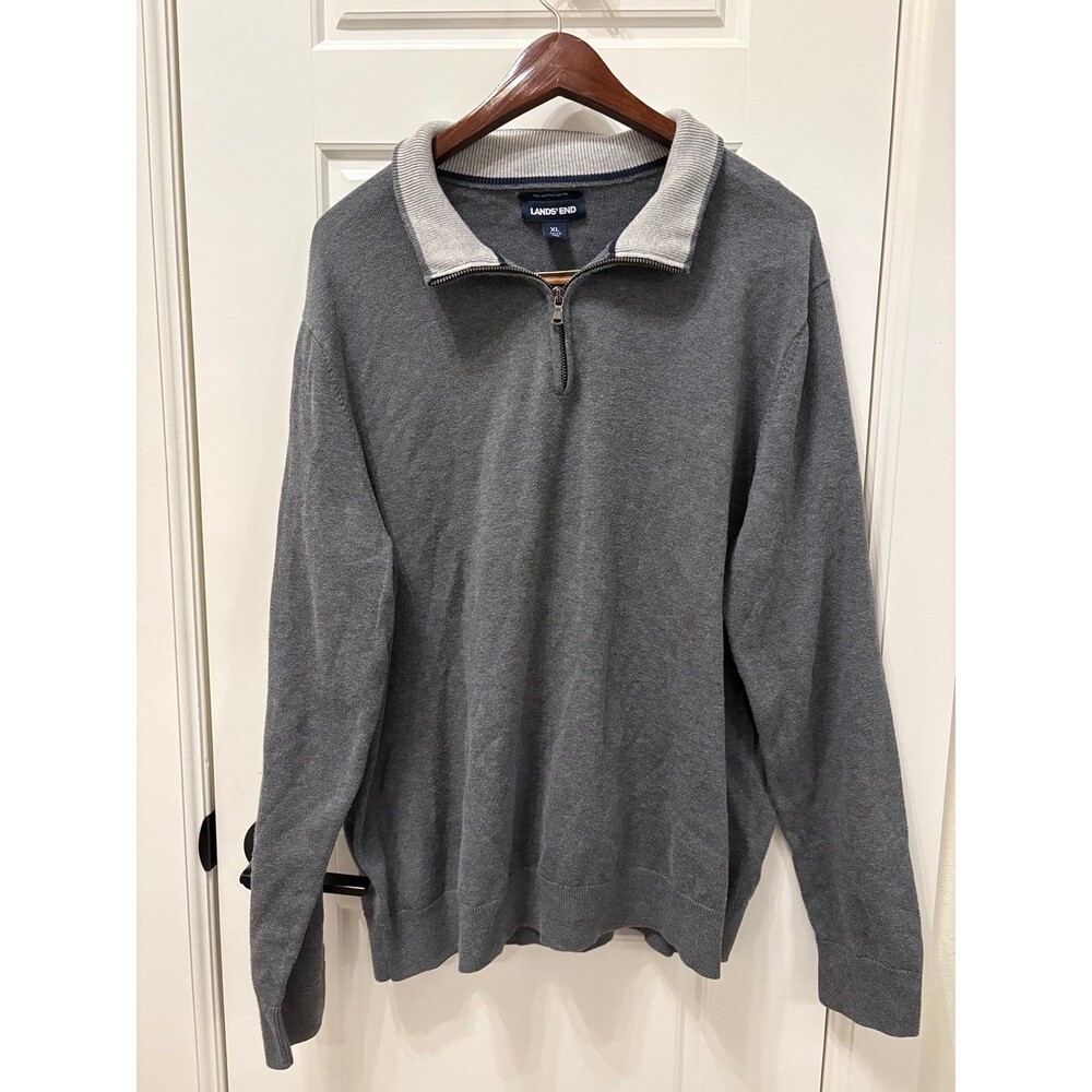XL Gray Lands’ End Quarter Zip Sweater 100% Supima Cotton